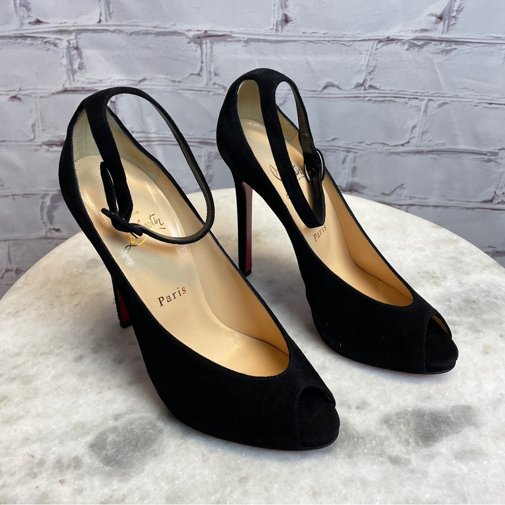 Christian Louboutin Black Peep-Toe Heels